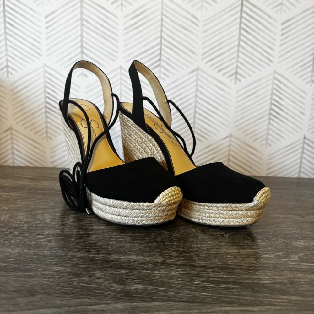 Jessica Simpson Lace Up Black Wedge Sandals
